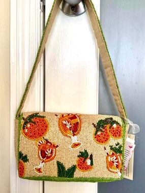 Beaded Orange & Green Straw Shoulder Bag